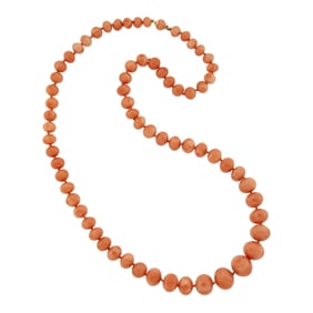 Long Angel Skin Coral Bead Necklace