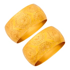 Pair of Antique Gold Cuff Bangle Bracelets