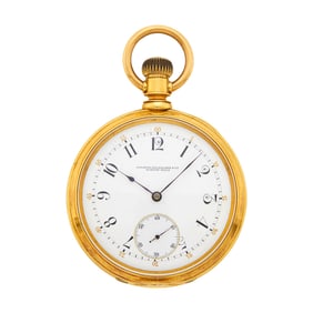Patek Philippe Gold Open Face Pocket Watch with Fob Chain, Retailed by Palmer, Bachelder & Co.