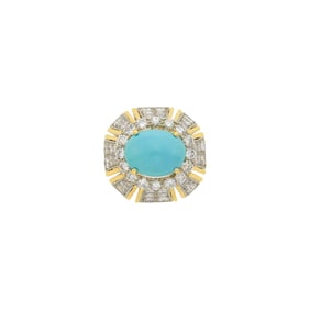 Two-Color Gold, Turquoise and Diamond Dome Ring