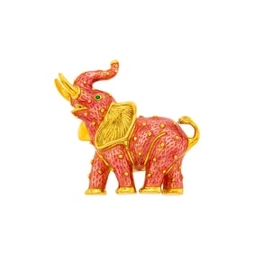 Hidalgo Gold and Pink Enamel Elephant Pendant Clip-Brooch
