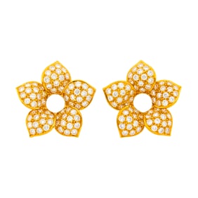 Pair of Gold and Diamond Flower Earring Jackets