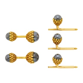 Tiffany & Co., Schlumberger Pair of Gold and Hematite Acorn Cufflinks and Studs