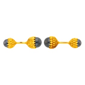 Tiffany & Co., Schlumberger Pair of Gold and Hematite Acorn Cufflinks