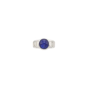 White Gold, Cabochon Sapphire and Diamond Ring, France
