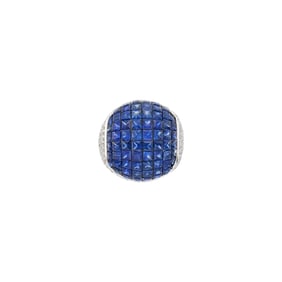 White Gold, Invisibly-Set Sapphire and Diamond Bombé Ring