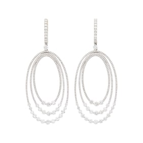 Pair of White Gold and Diamond Hoop Pendant-Earrings