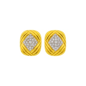 Pair of Two-Color Gold and Diamond Earrings