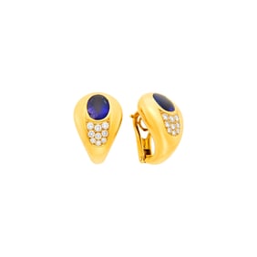 Mauboussin Pair of Gold, Iolite and Diamond 'Aloha' Earclips
