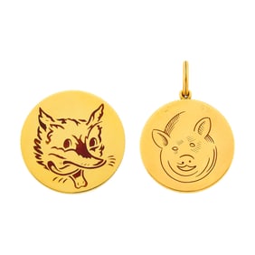 Tiffany & Co. Gold and Enamel 'Heads or Tails' Disc and Pendant
