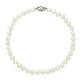 Cultured Pearl Necklace with Platinum and Diamond Clasp