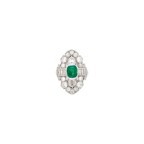 Platinum, Emerald and Diamond Ring