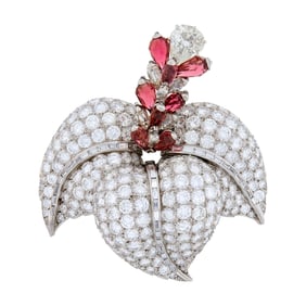Platinum, Diamond and Briolette Garnet Clip-Brooch