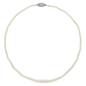 Natural Pearl Necklace with Platinum and Diamond Clasp