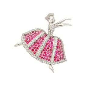 Platinum, Ruby and Diamond Dancer Brooch