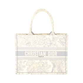 Christian Dior Ecru and Gray Toile de Jouy Embroidered Medium Book Tote