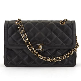 Chanel Quilted Black Lambskin Double Flap Bag