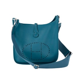 Hermès Vert Bosphore Clemence Leather Evelyne III 29 Bag