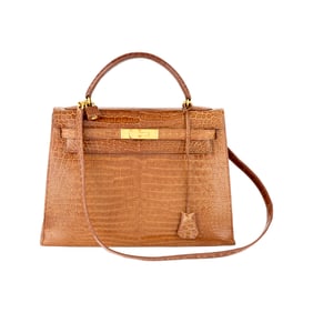 Hermès Shiny Brown Crocodile Porosus 'Kelly' 32 Bag
