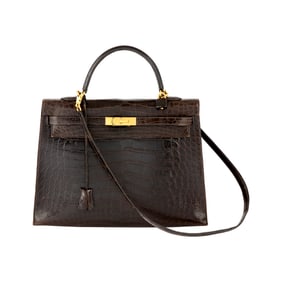 Hermès Chocolate Brown Alligator 'Kelly' 35 Bag