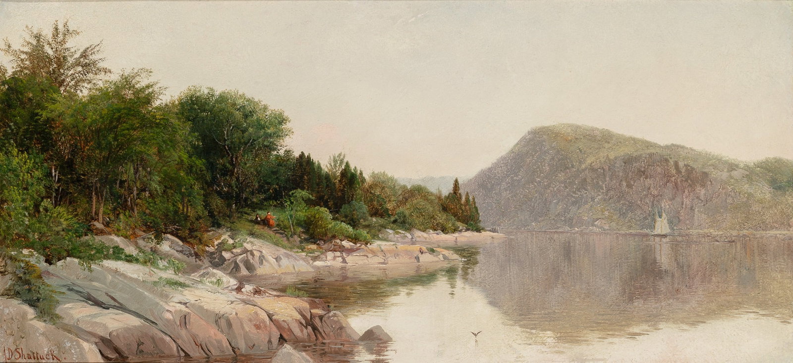 Aaron Draper Shattuck: American, 1832-1928Francestown, NHSigned A D Shattuck. (ll)Oil on canvas10 1/8 x 21 1/4 inches (Framed 15 1/2 x 26 1/2 inches) Glue reline