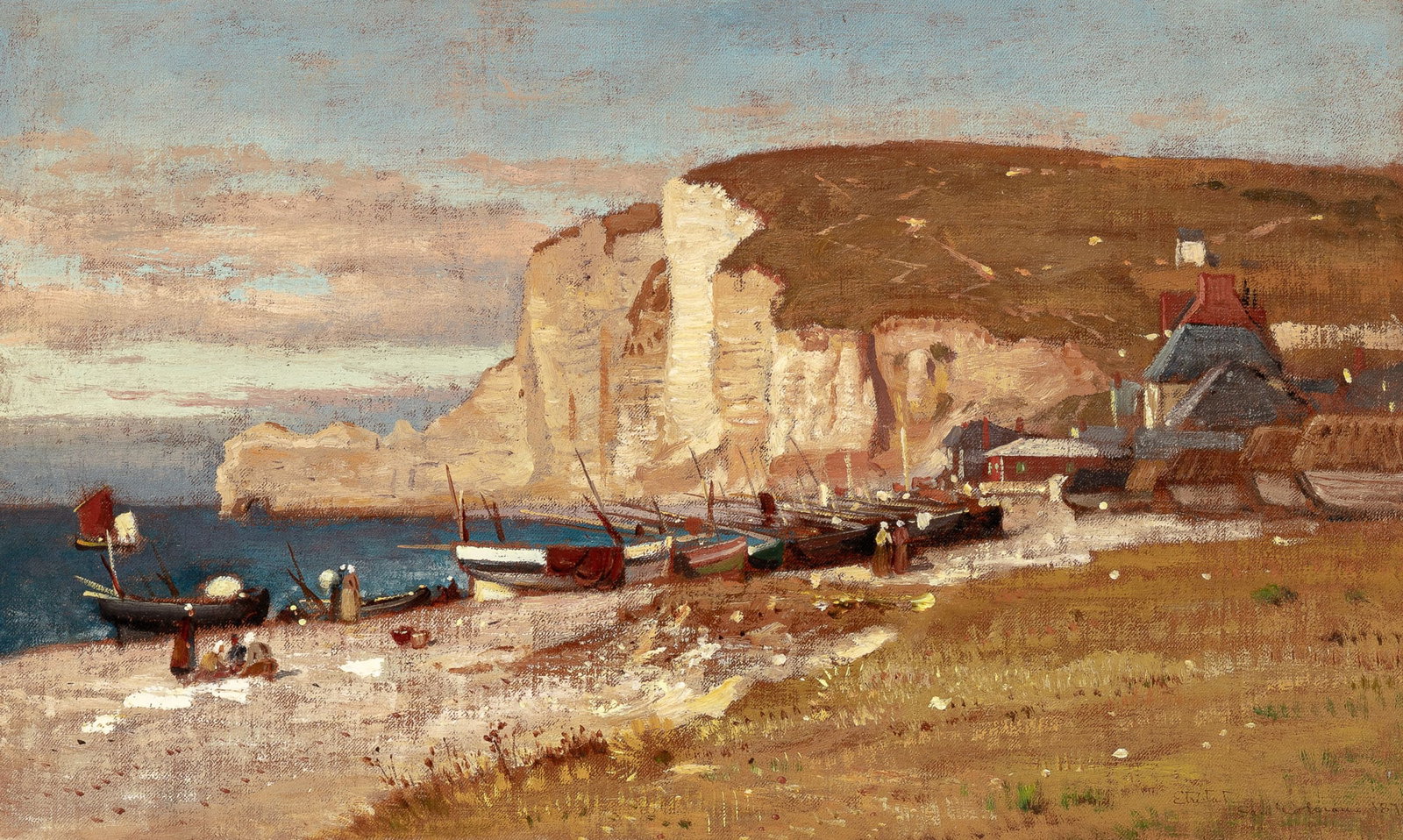 Samuel Colman: American, 1832-1920The Cliffs at Etretat, Normandy, France, 1875Signed Sam Colman, dated 1875, and inscribed Etretat (lr)Oil on canvas9 1/2 x 15 3/4 inches