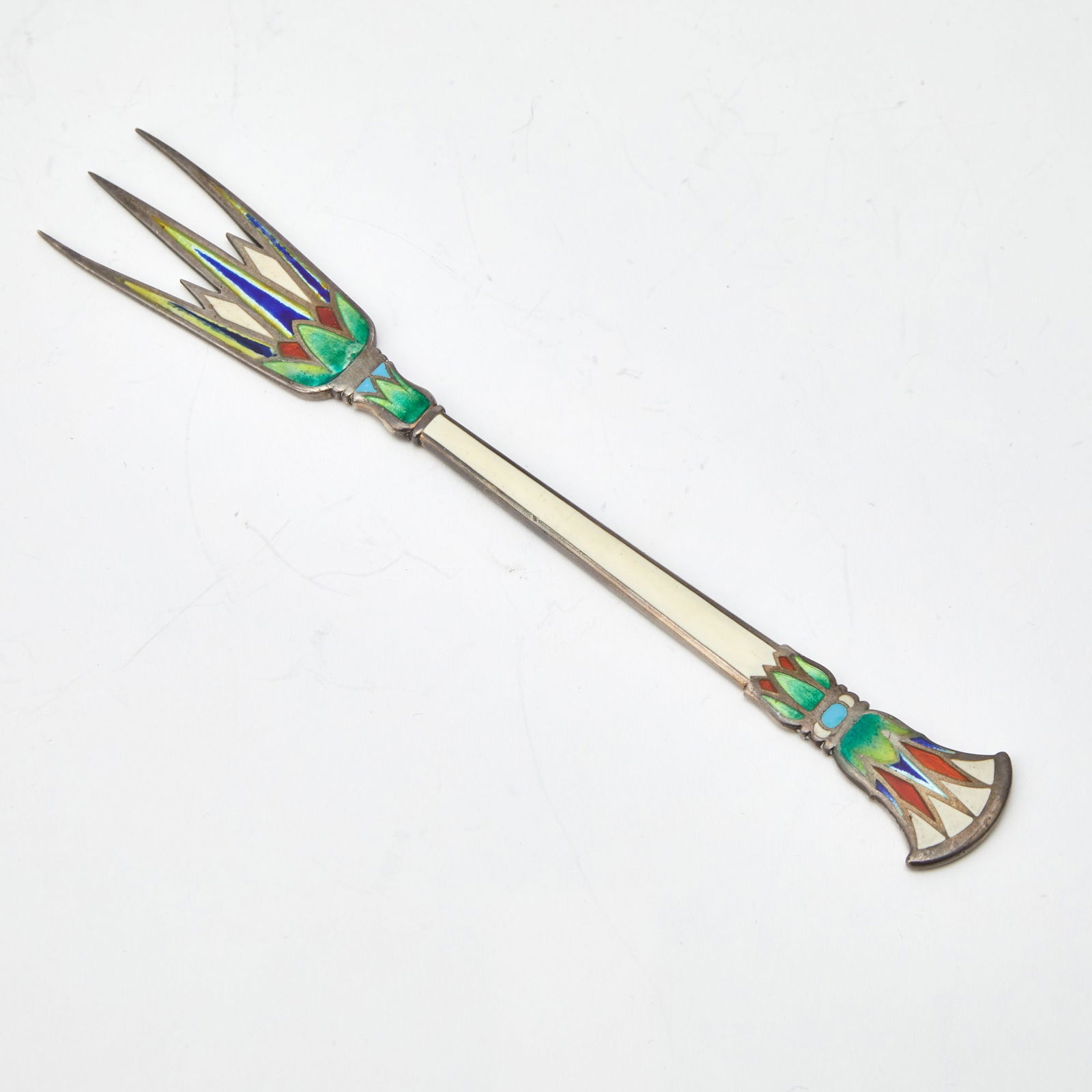 Rare George W. Shiebler Sterling Silver and Enamel Egyptian Revival Lettuce Fork 1860s/1870s (1 of 4)