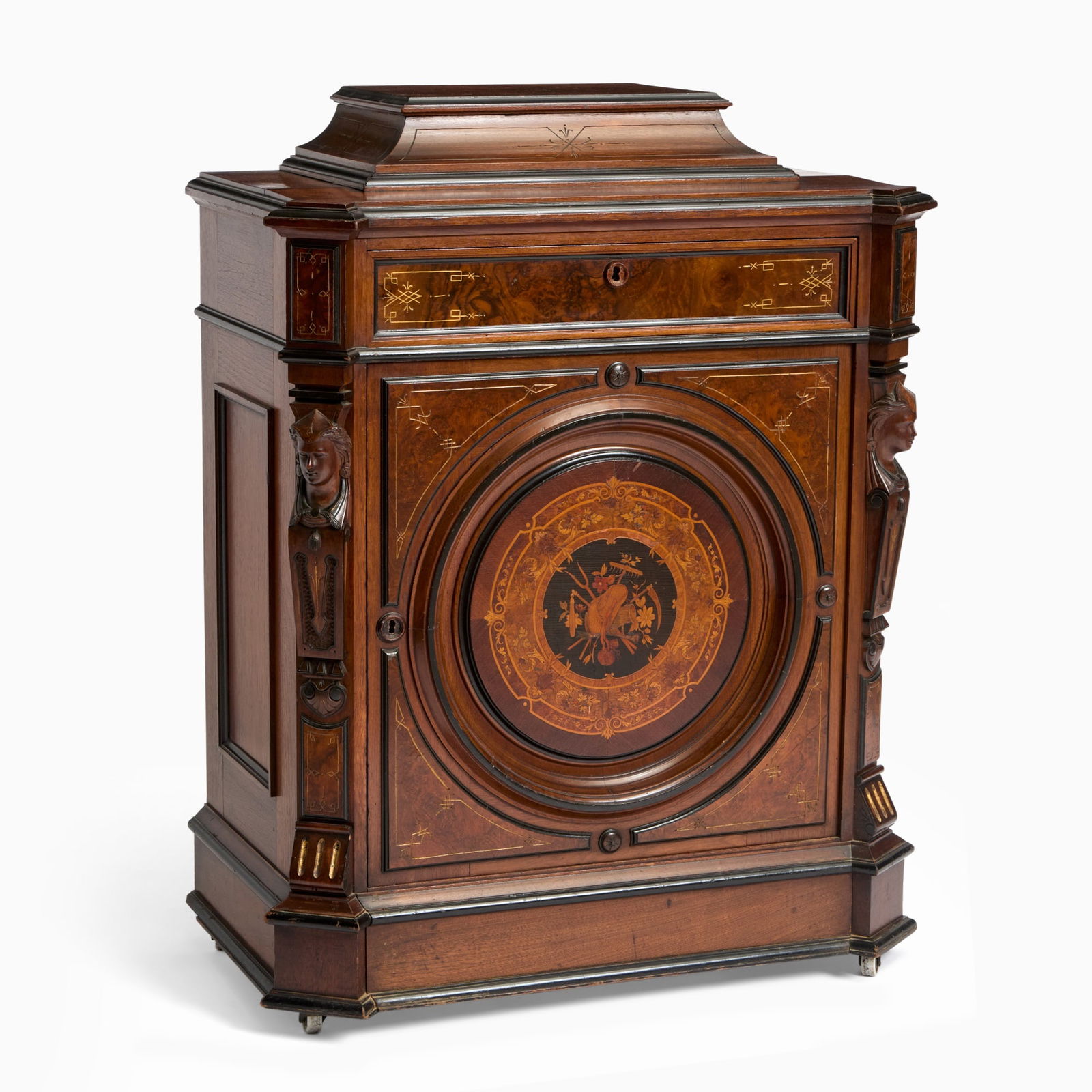American Renaissance Revival Walnut and Burl Inlaid and Part Ebonized Cabinet New York, circa (1 of 6)