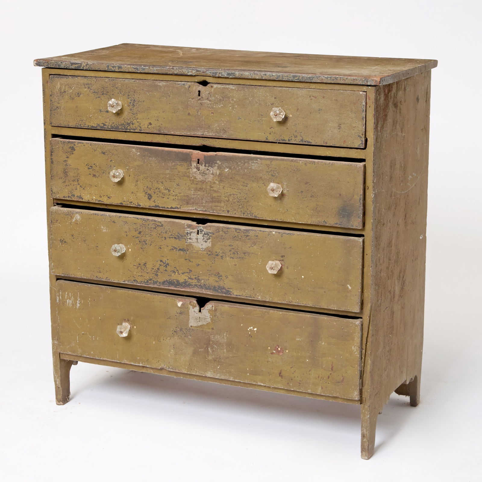 Green Painted Pine and Walnut Chest of Four Drawers Probably Mid Atlantic States, early 19th century (1 of 6)