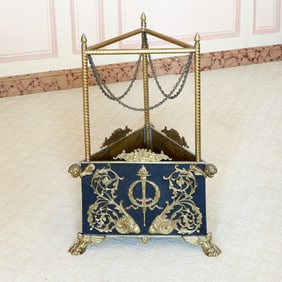 Empire Style Patinated and Gilt Metal Triangular Umbrella Stand