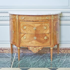 Louis XVI Marble Top Inlaid Mixed Woods Demilune Commode Nantes, late 18th century
