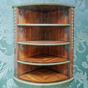 Pair of Louis XVI Style Gilt Metal Mounted Dark Stained Wood Hanging Corner Shelves 20th Century