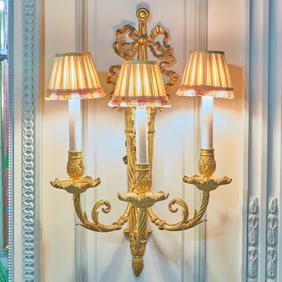 Pair of Gilt Bronze Three-Light Sconces