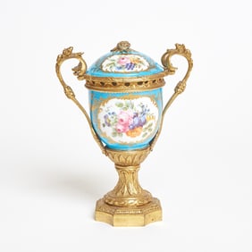 Sevres Style Porcelain Gilt-Bronze Mounted Turquoise-Ground Pot-Pourri Vase and Cover Mid-19th