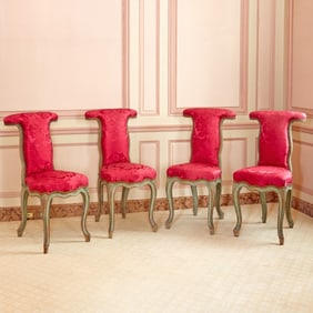 Set of Four Louis XV Style Upholstered Painted Wood Chaises Voyeuses