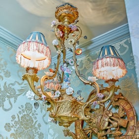 Louis XV Style Porcelain Mounted Gilt Metal Three Light Chandelier