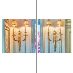Pair of Louis XVI Style Gilt Bronze Two Light Sconces 20th Century