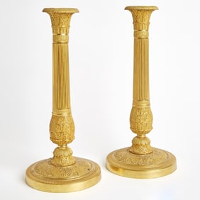 Pair of Empire Style Gilt Bronze Candlesticks
