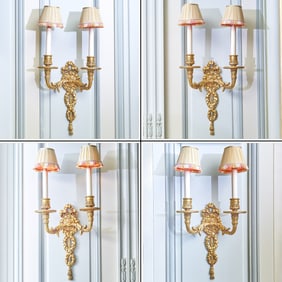 Set of Four Louis XVI Style Gilt Bronze Two-Light Sconces