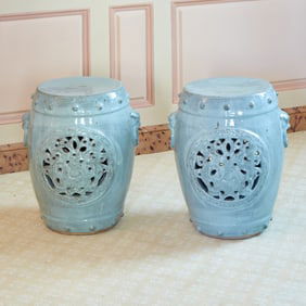 Pair of Chinese Greyish-Blue Porcelain Garden Seats