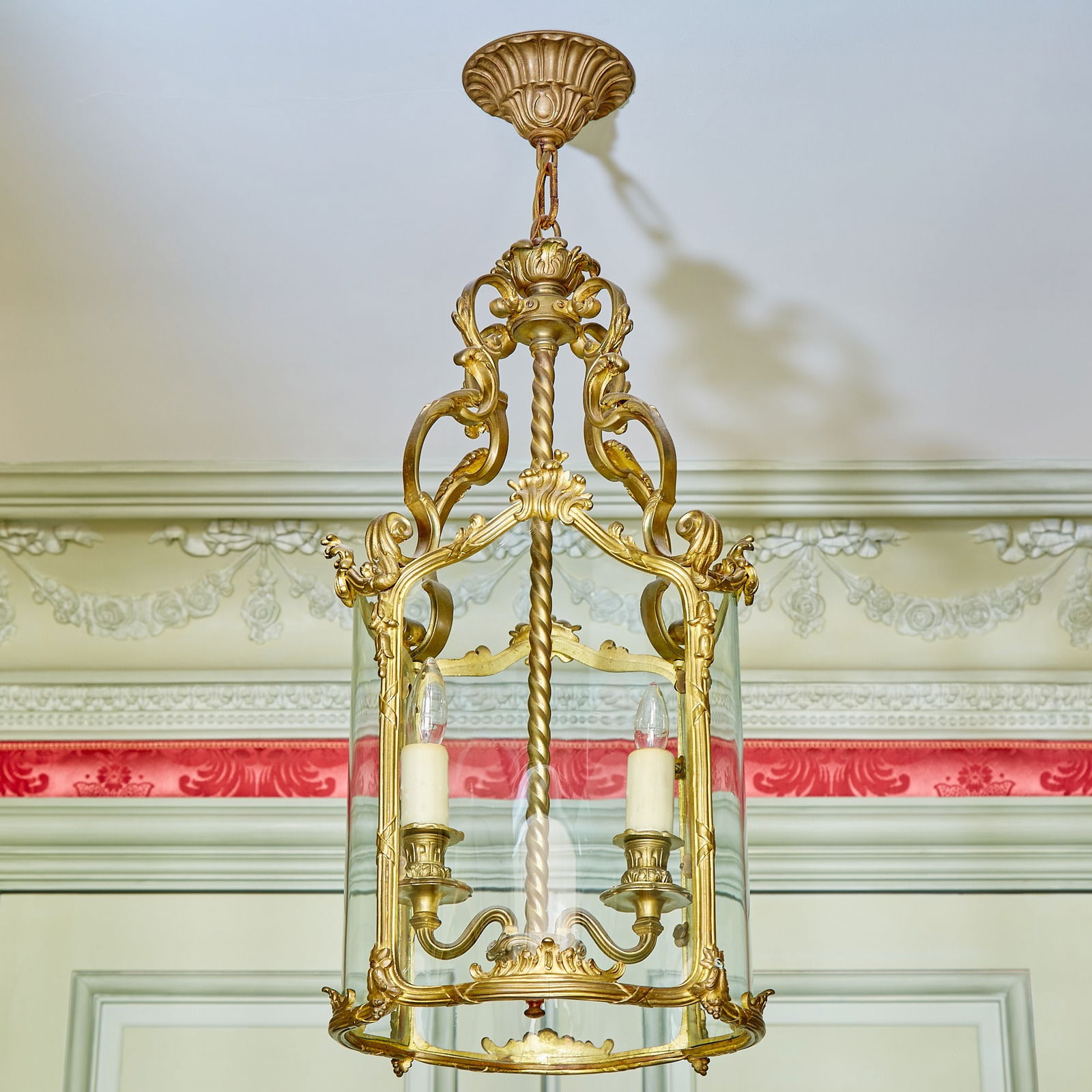 Louis XV Style Gilt Bronze and Glass Two-Light Hanging Lantern (1 of 3)