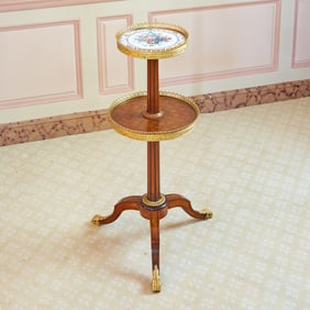 Louis XVI Style Porcelain Inset Parquetry Stand
