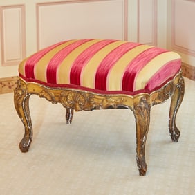 Louis XV Style Upholstered Giltwood Bench