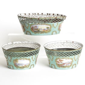 Three Continental Enamel Jardinieres
