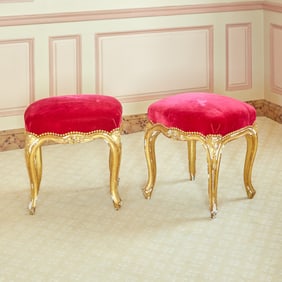 Pair of Louis XV Giltwood Small Upholstered Tabourets Mid 18th century