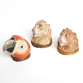 Three Continental Porcelain Metal-Mounted Animalier Snuff-Boxes and Covers 19th century