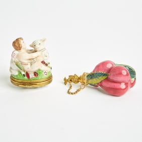 Two Chelsea / Charles Gouyn Style Porcelain Gilt-Metal Mounted Objet de Vertu 19th Century