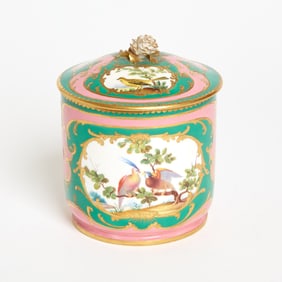 Sevres Style Porcelain Pink and Green Ground Toilet Pot and Cover 19th Century