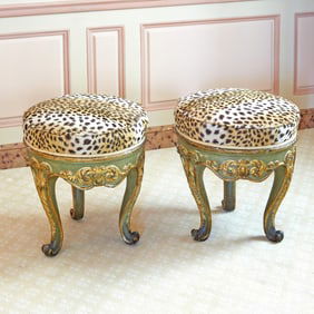 Pair of Louis XV Style Painted and Parcel Gilt Tabourets