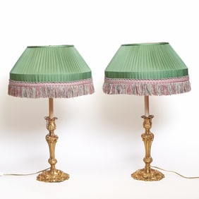 Pair of Louis XV Gilt Bronze Candlestick Lamps